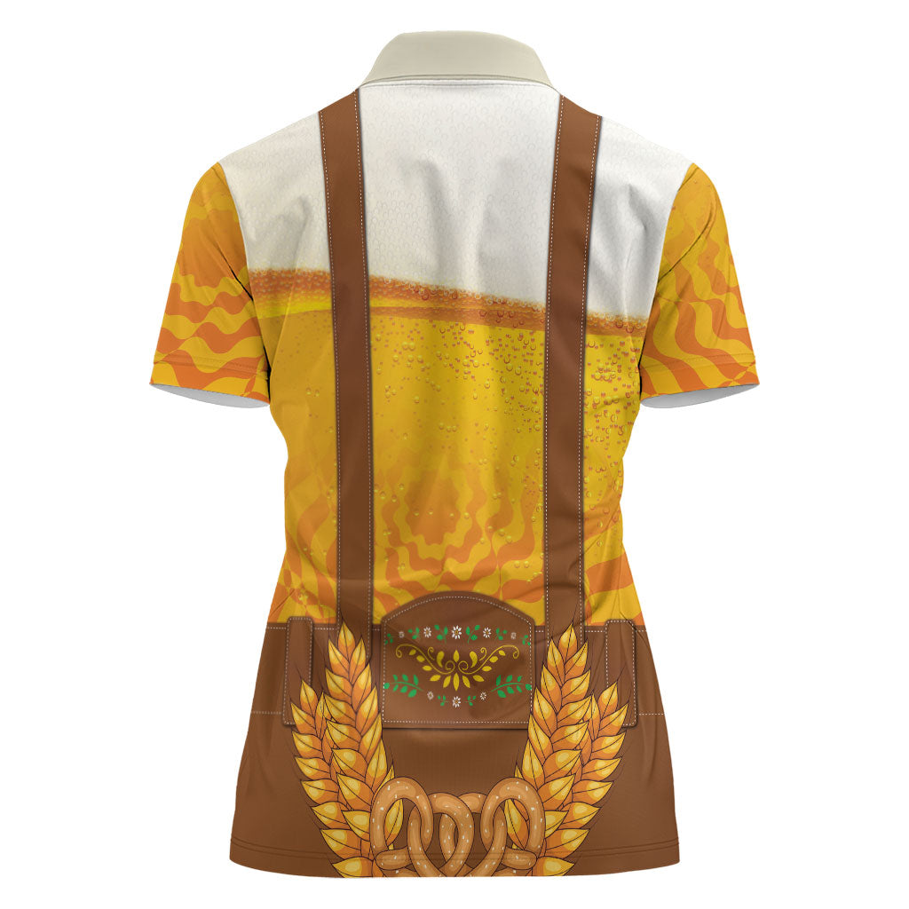 Oktoberfest Lederhosen Pretzel Women Polo Shirt Bavarian Pattern Foam Beer Style