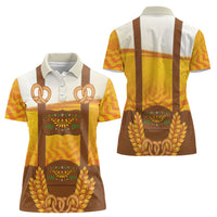 Oktoberfest Lederhosen Pretzel Women Polo Shirt Bavarian Pattern Foam Beer Style