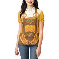 Oktoberfest Lederhosen Pretzel Women Polo Shirt Bavarian Pattern Foam Beer Style