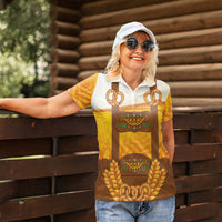 Oktoberfest Lederhosen Pretzel Women Polo Shirt Bavarian Pattern Foam Beer Style