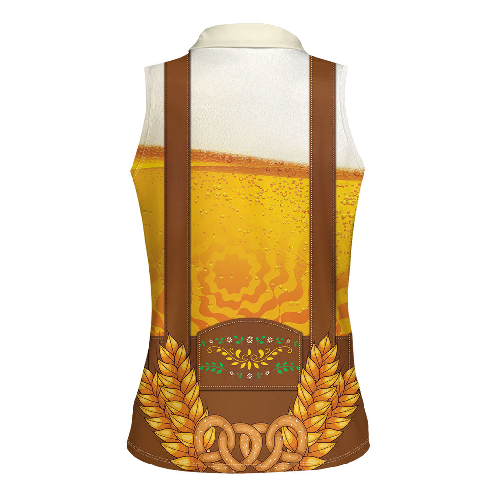 Oktoberfest Lederhosen Pretzel Women Sleeveless Polo Shirt Bavarian Pattern Foam Beer Style