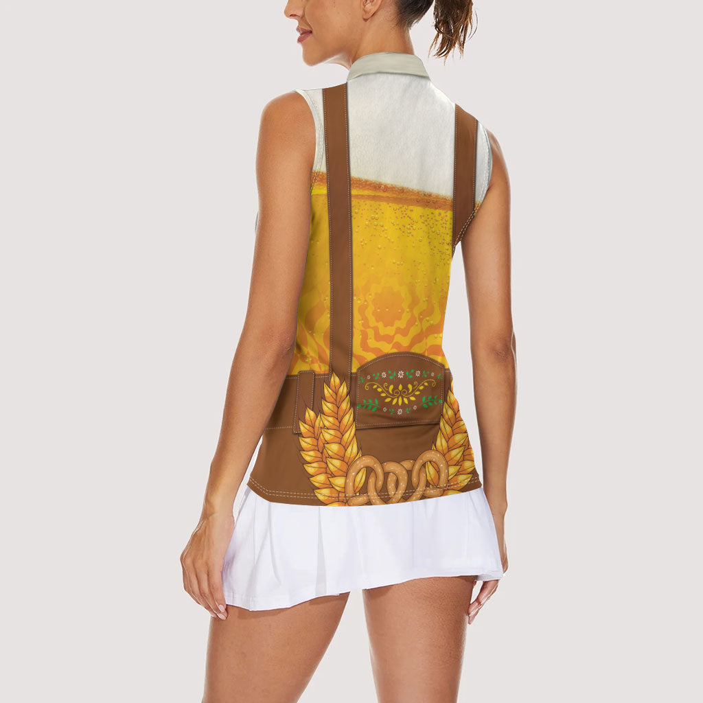 Oktoberfest Lederhosen Pretzel Women Sleeveless Polo Shirt Bavarian Pattern Foam Beer Style