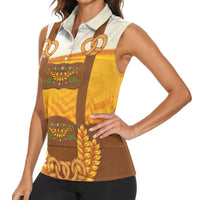 Oktoberfest Lederhosen Pretzel Women Sleeveless Polo Shirt Bavarian Pattern Foam Beer Style