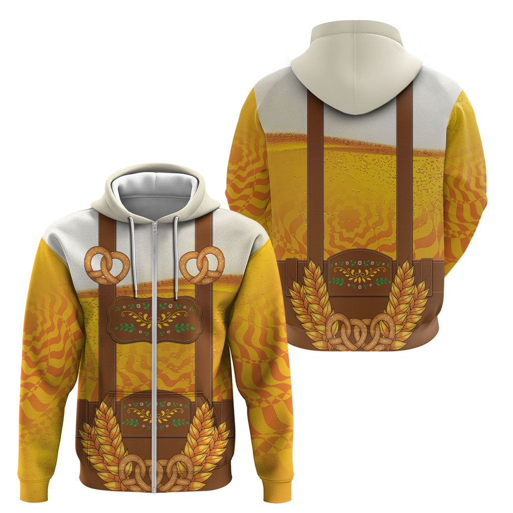 Oktoberfest Lederhosen Pretzel Zip Hoodie Bavarian Pattern Foam Beer Style
