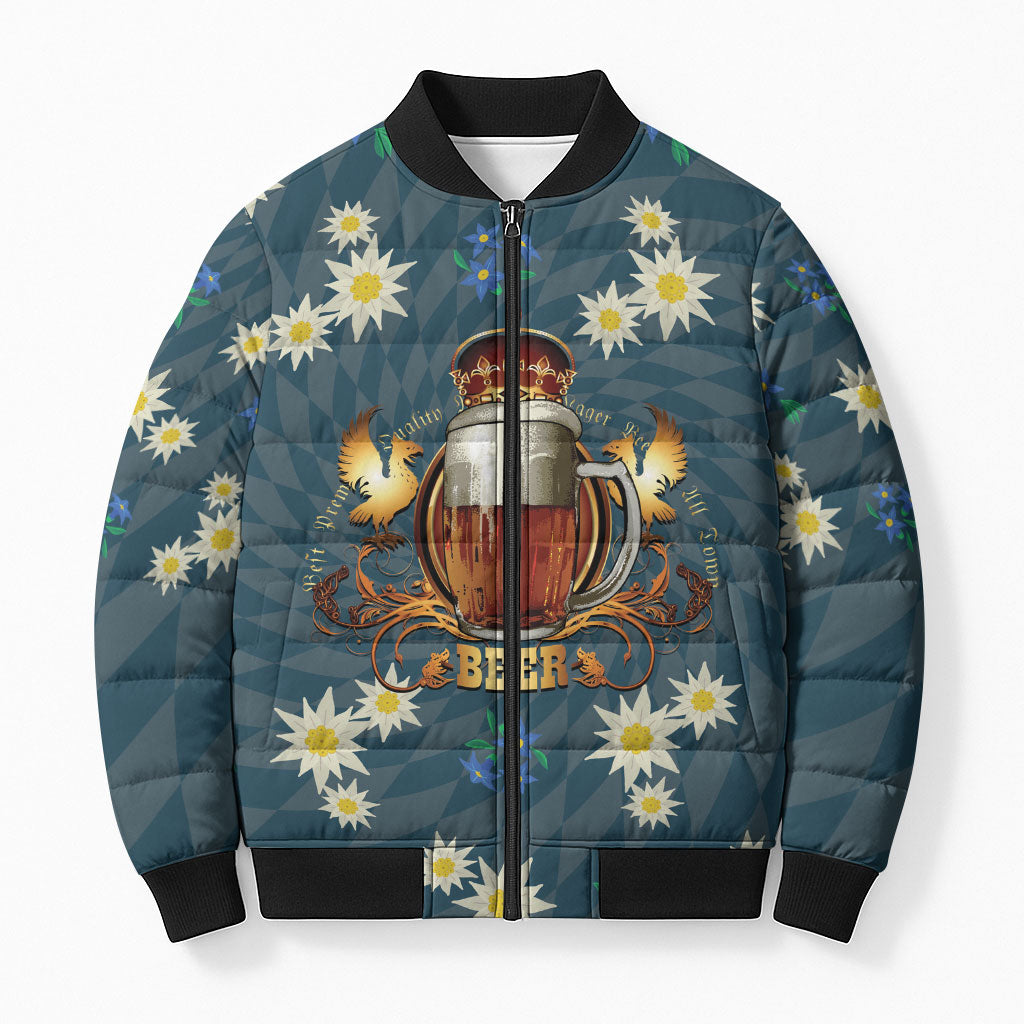 Oktoberfest Eagle Beer Prost Bomber Puffer Jacket Bavarian Polygon Pattern