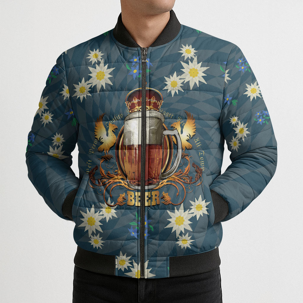 Oktoberfest Eagle Beer Prost Bomber Puffer Jacket Bavarian Polygon Pattern