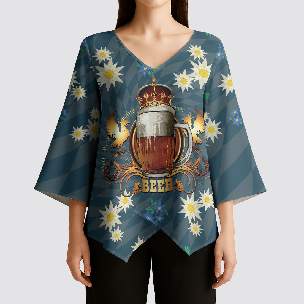 Oktoberfest Eagle Beer Prost Kimono Sleeve Blouse Bavarian Polygon Pattern