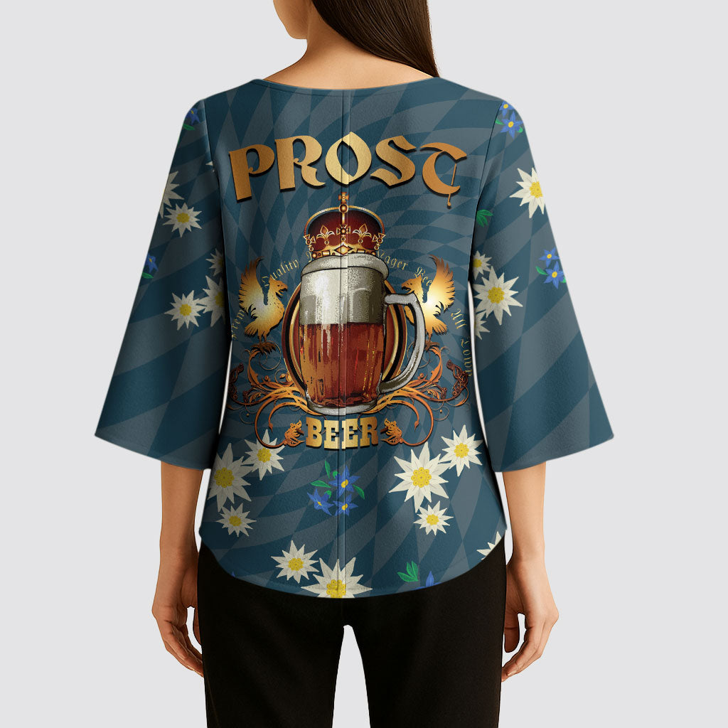 Oktoberfest Eagle Beer Prost Kimono Sleeve Blouse Bavarian Polygon Pattern