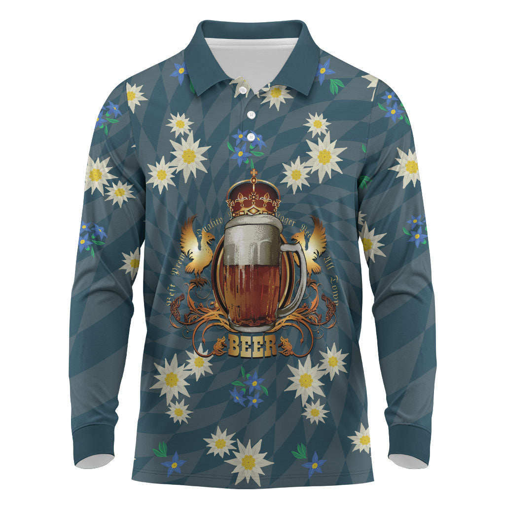 Oktoberfest Eagle Beer Prost Long Sleeve Polo Shirt Bavarian Polygon Pattern