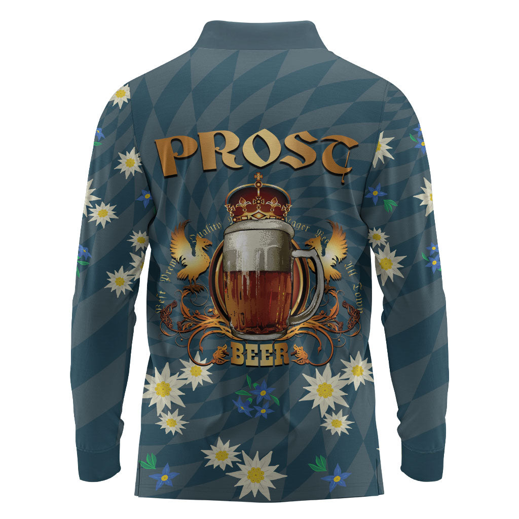 Oktoberfest Eagle Beer Prost Long Sleeve Polo Shirt Bavarian Polygon Pattern