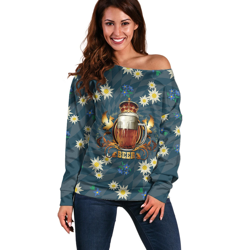 Oktoberfest Eagle Beer Prost Off Shoulder Sweater Bavarian Polygon Pattern