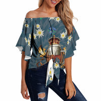 Oktoberfest Eagle Beer Prost Off Shoulder Wrap Waist Top Bavarian Polygon Pattern