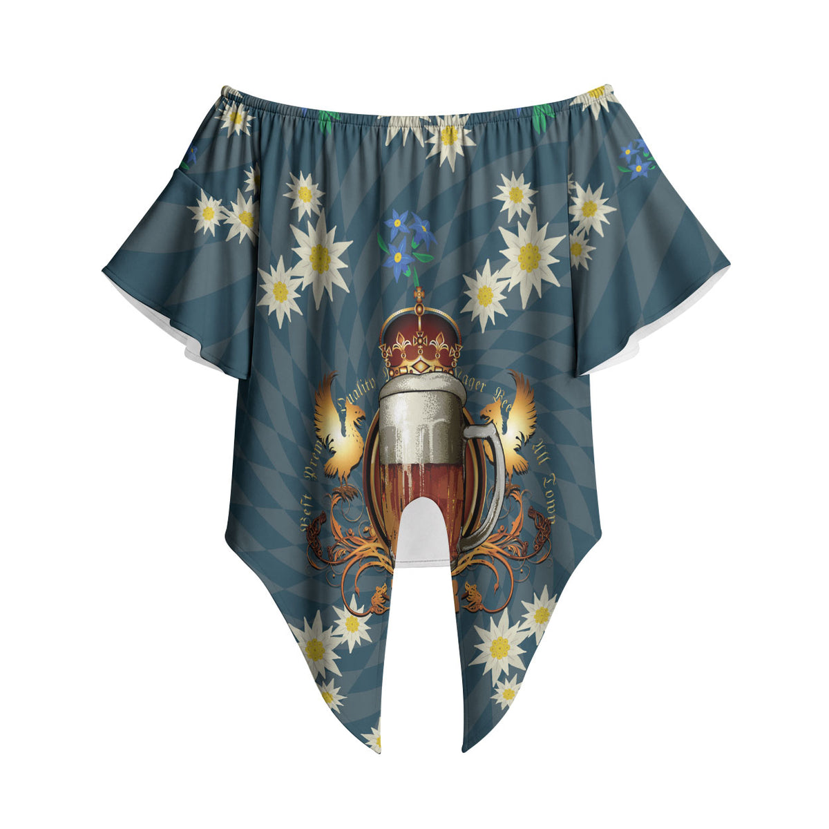 Oktoberfest Eagle Beer Prost Off Shoulder Wrap Waist Top Bavarian Polygon Pattern
