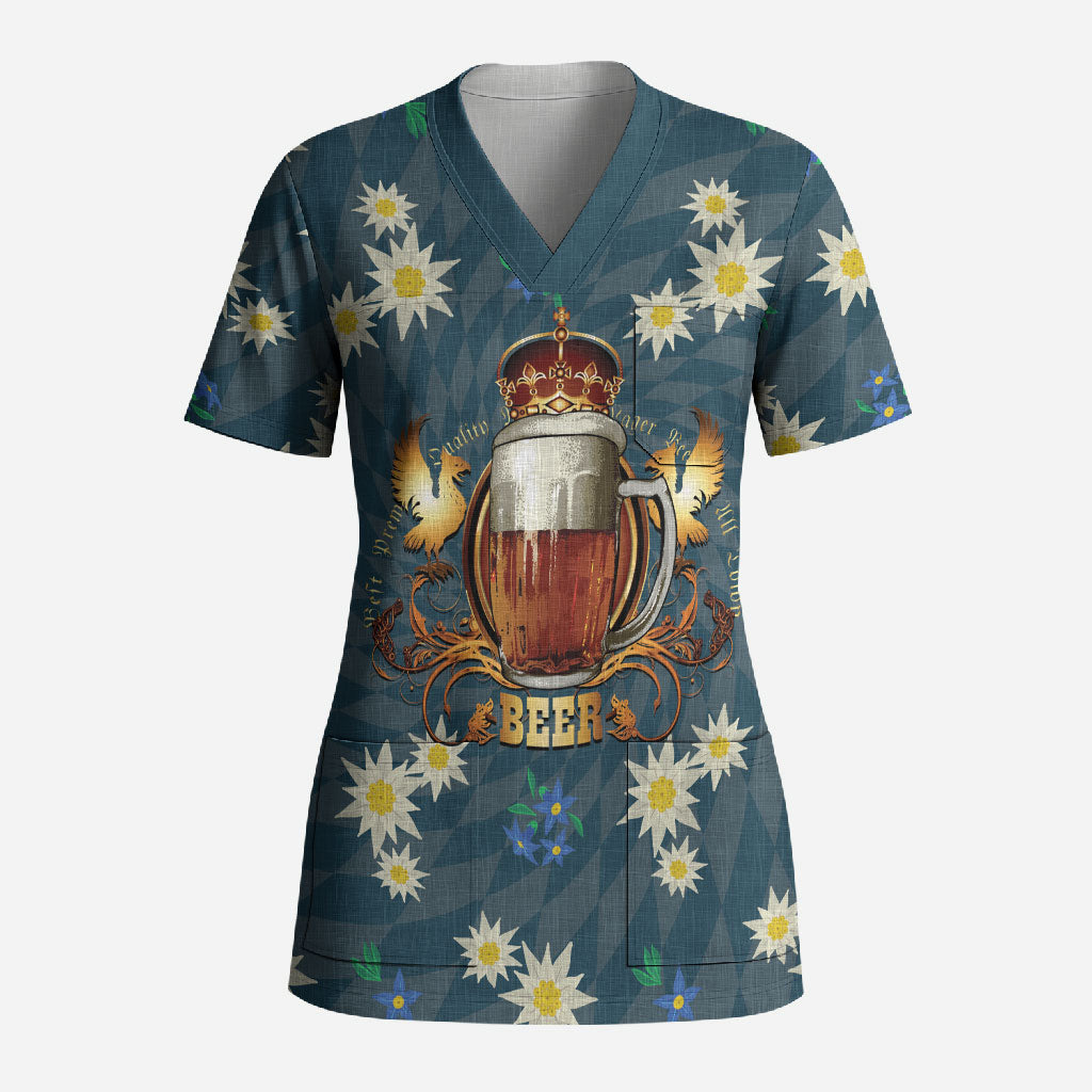 Oktoberfest Eagle Beer Prost Scrub Top Bavarian Polygon Pattern