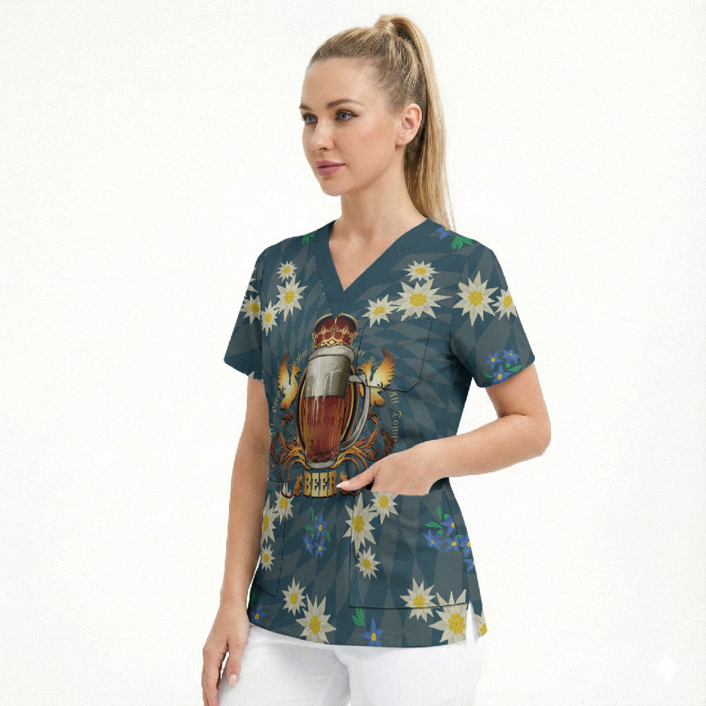 Oktoberfest Eagle Beer Prost Scrub Top Bavarian Polygon Pattern