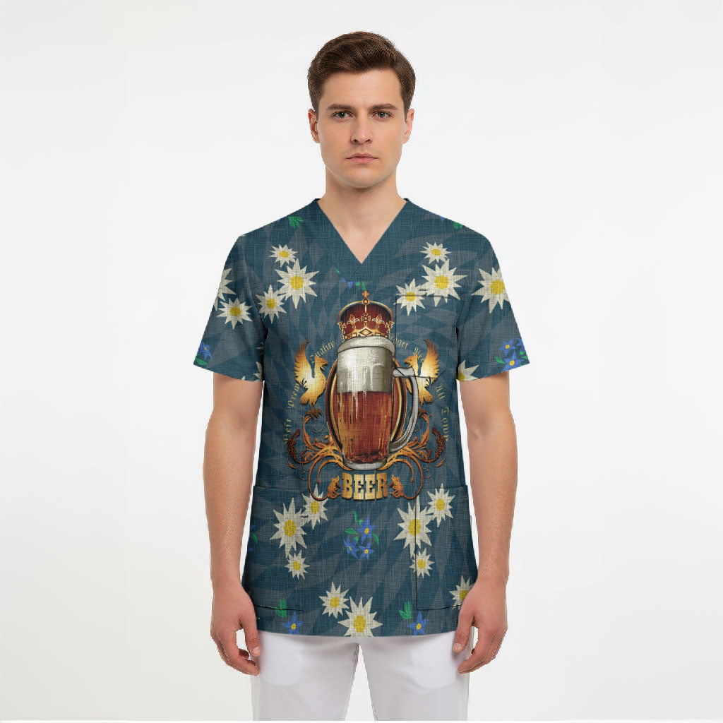 Oktoberfest Eagle Beer Prost Scrub Top Bavarian Polygon Pattern