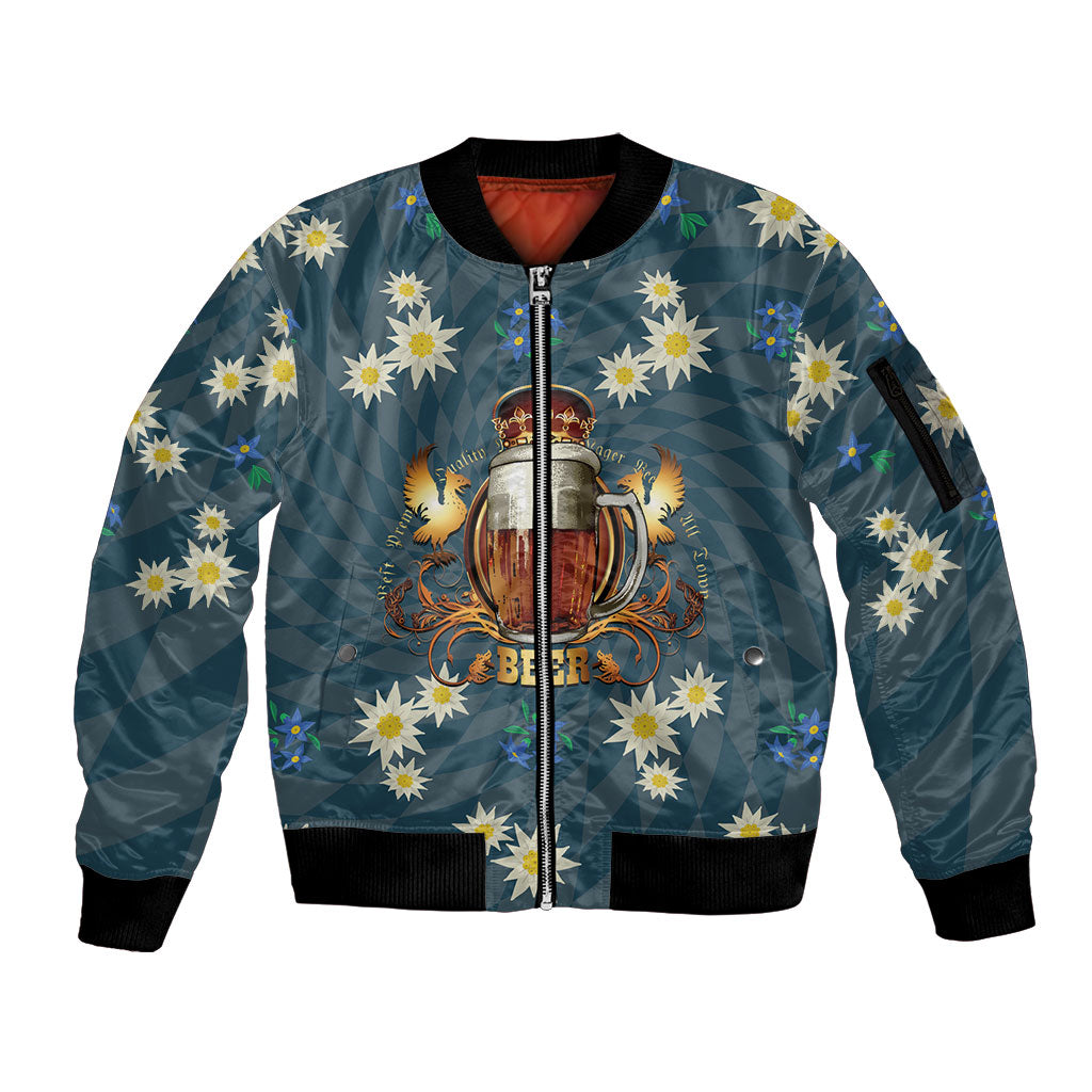 Oktoberfest Eagle Beer Prost Sleeve Zip Bomber Jacket Bavarian Polygon Pattern