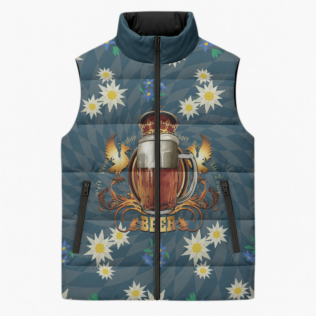 Oktoberfest Eagle Beer Prost Sleeveless Puffer Jacket Bavarian Polygon Pattern