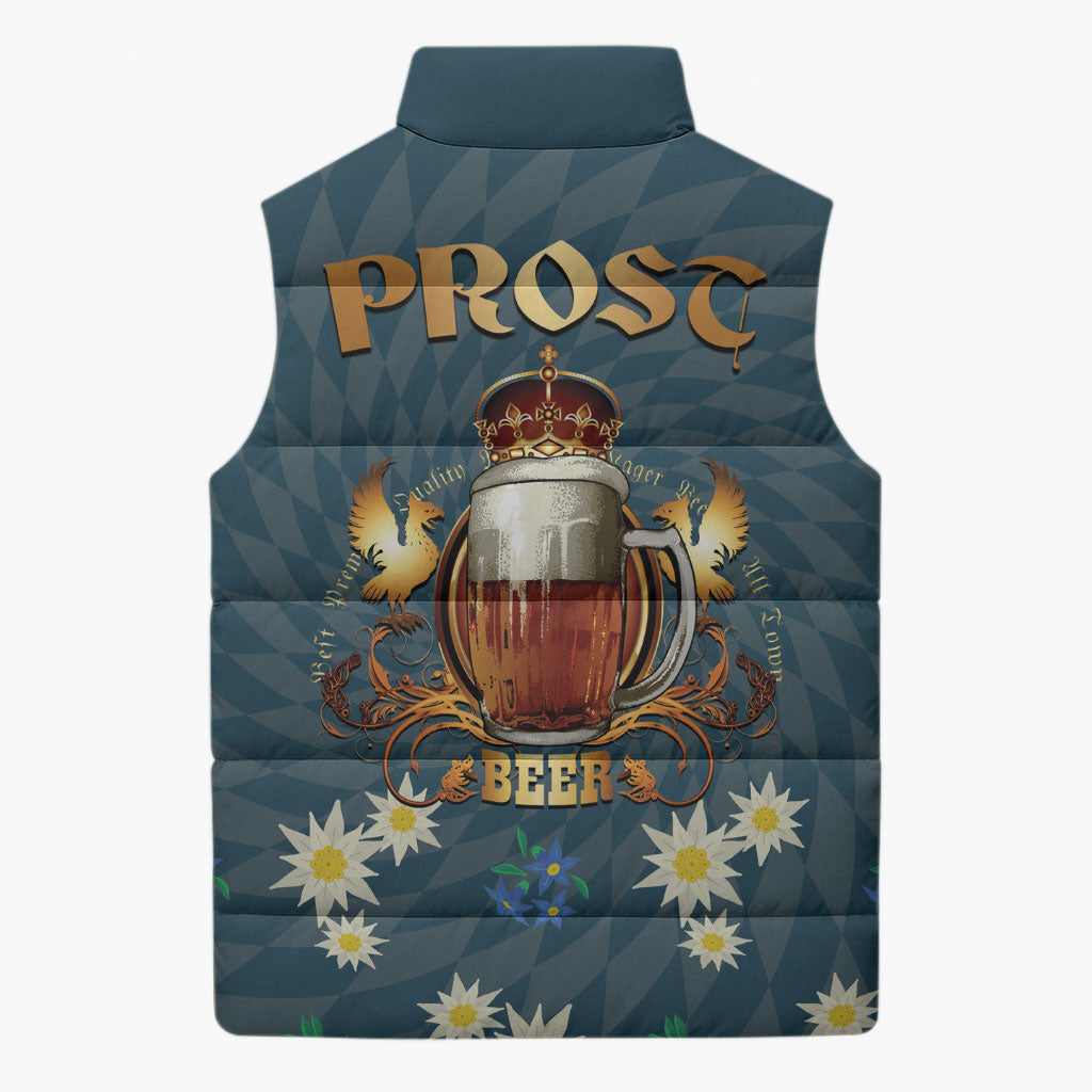 Oktoberfest Eagle Beer Prost Sleeveless Puffer Jacket Bavarian Polygon Pattern