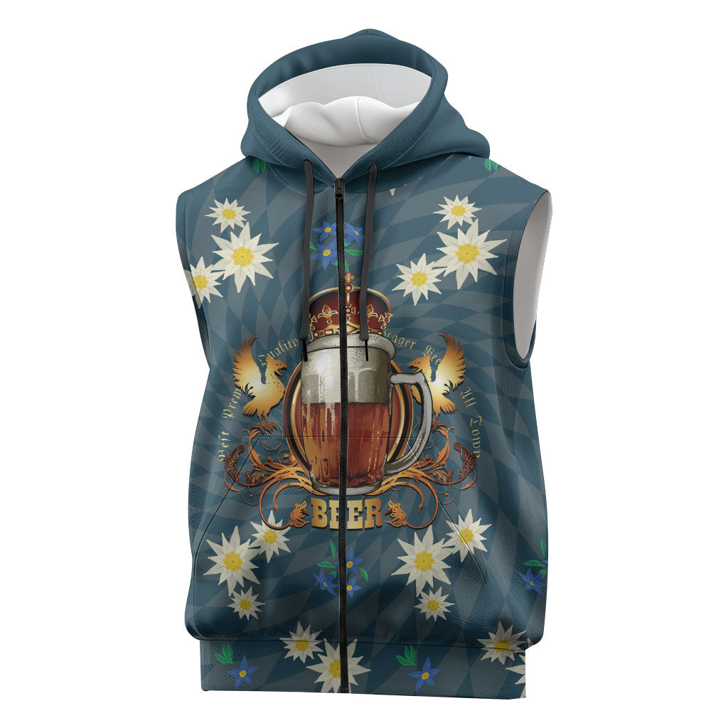Oktoberfest Eagle Beer Prost Sleeveless Zip Hoodie Bavarian Polygon Pattern