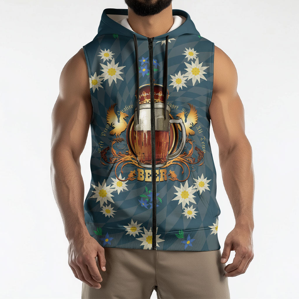 Oktoberfest Eagle Beer Prost Sleeveless Zip Hoodie Bavarian Polygon Pattern