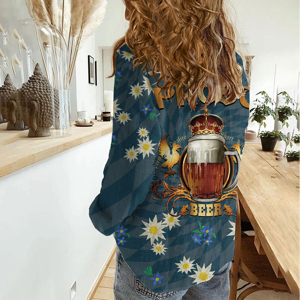 Oktoberfest Eagle Beer Prost Women Casual Shirt Bavarian Polygon Pattern