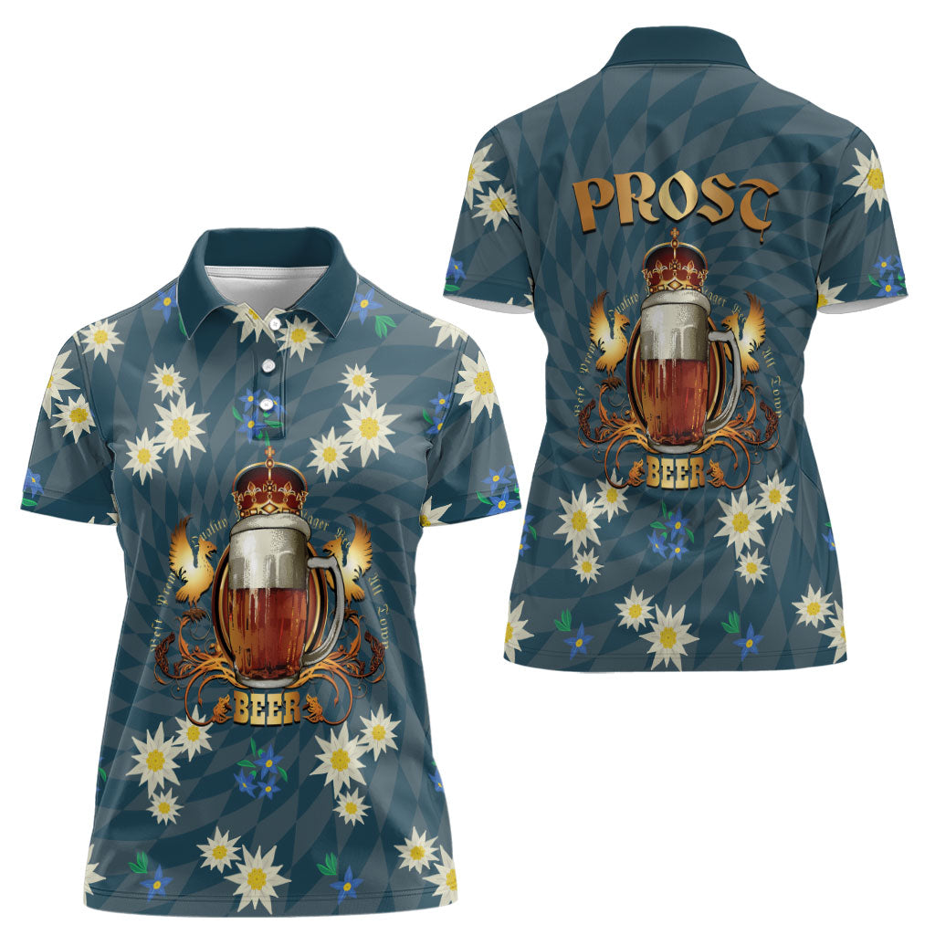 Oktoberfest Eagle Beer Prost Women Polo Shirt Bavarian Polygon Pattern
