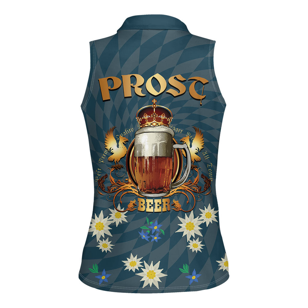 Oktoberfest Eagle Beer Prost Women Sleeveless Polo Shirt Bavarian Polygon Pattern