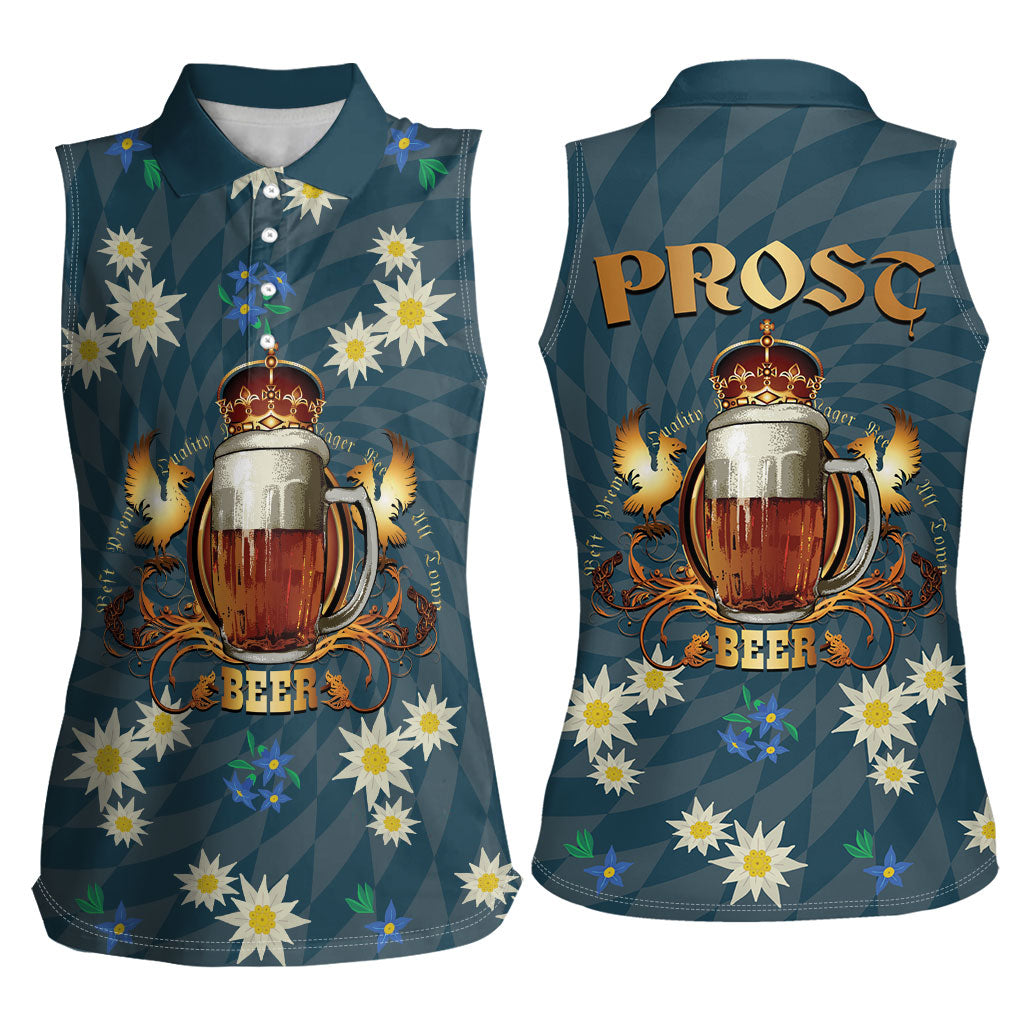 Oktoberfest Eagle Beer Prost Women Sleeveless Polo Shirt Bavarian Polygon Pattern