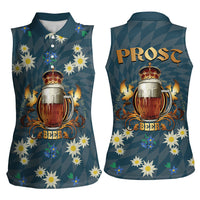Oktoberfest Eagle Beer Prost Women Sleeveless Polo Shirt Bavarian Polygon Pattern