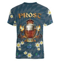 Oktoberfest Eagle Beer Prost Women V-Neck T-Shirt Bavarian Polygon Pattern