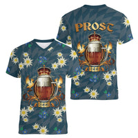 Oktoberfest Eagle Beer Prost Women V-Neck T-Shirt Bavarian Polygon Pattern