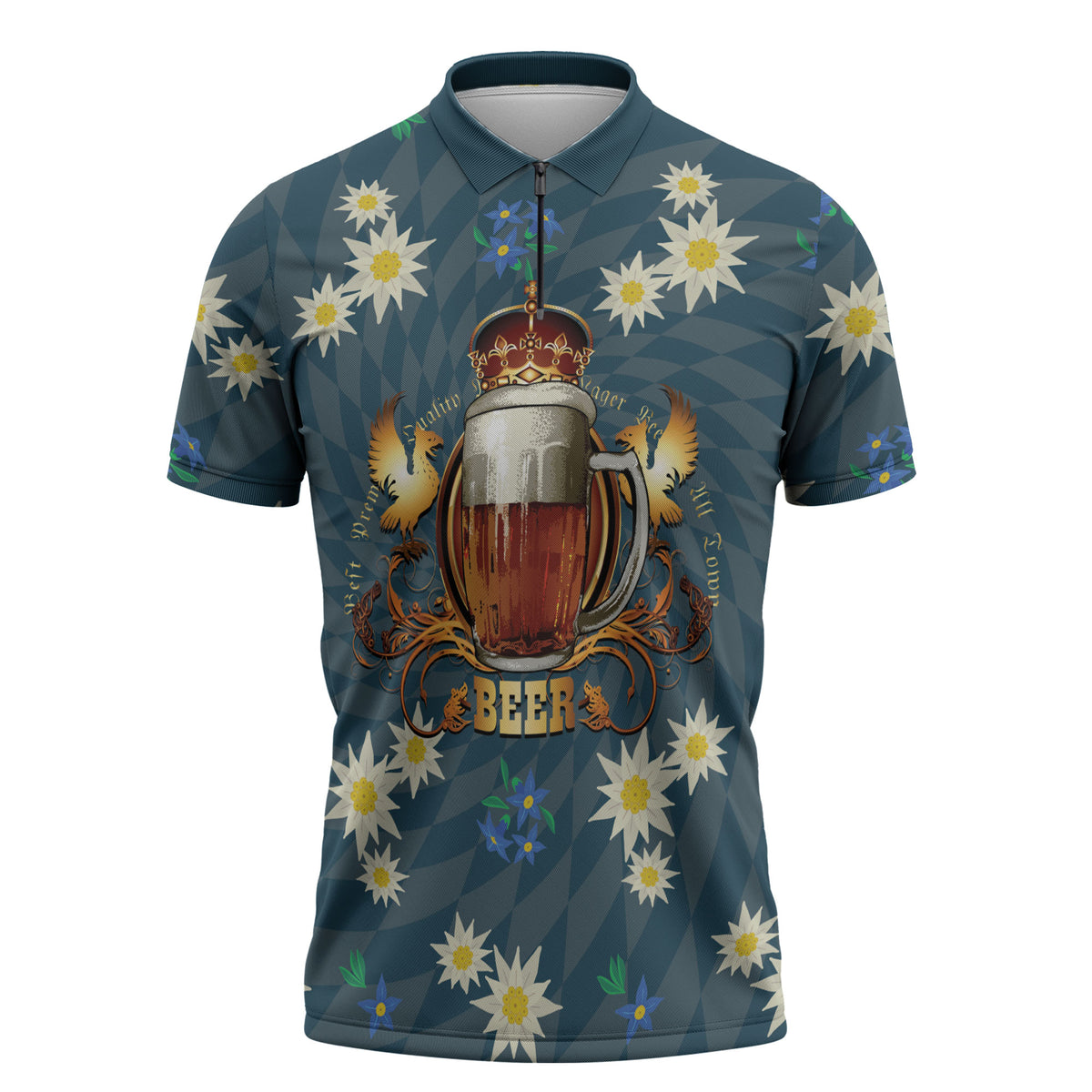 Oktoberfest Eagle Beer Prost Zipper Polo Shirt Bavarian Polygon Pattern
