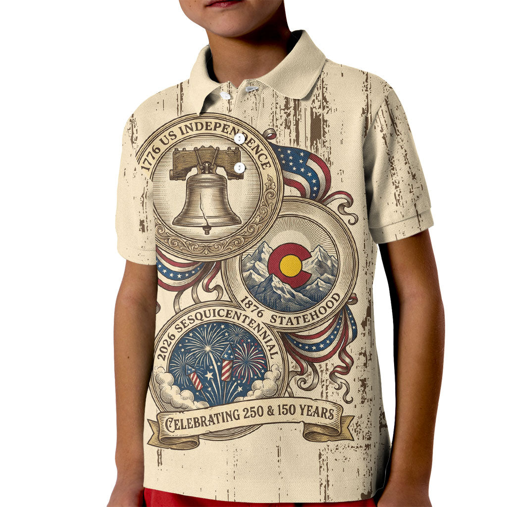 Colorado 150th Anniversary Centennial State Kid Polo Shirt 1876-2026 Sesquicentennial State Heritage