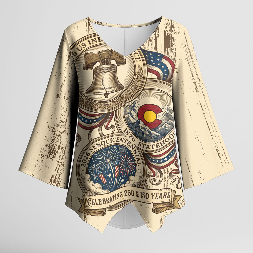 Colorado 150th Anniversary Centennial State Kimono Sleeve Blouse 1876-2026 Sesquicentennial State Heritage