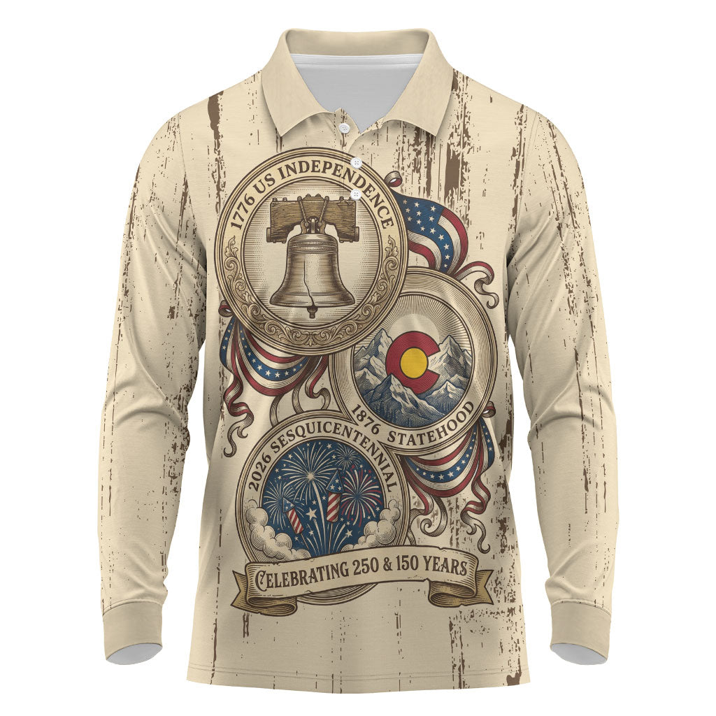 Colorado 150th Anniversary Centennial State Long Sleeve Polo Shirt 1876-2026 Sesquicentennial State Heritage