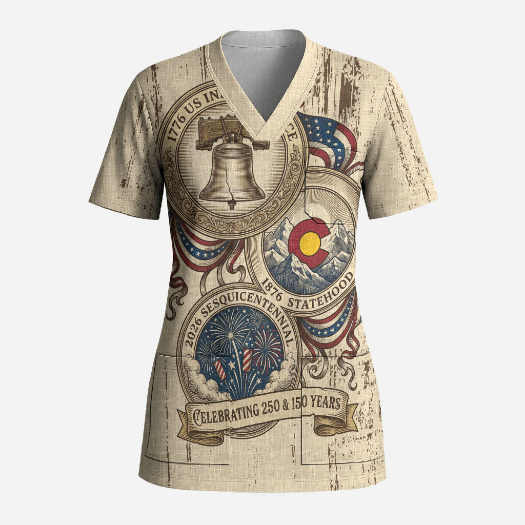 Colorado 150th Anniversary Centennial State Scrub Top 1876-2026 Sesquicentennial State Heritage
