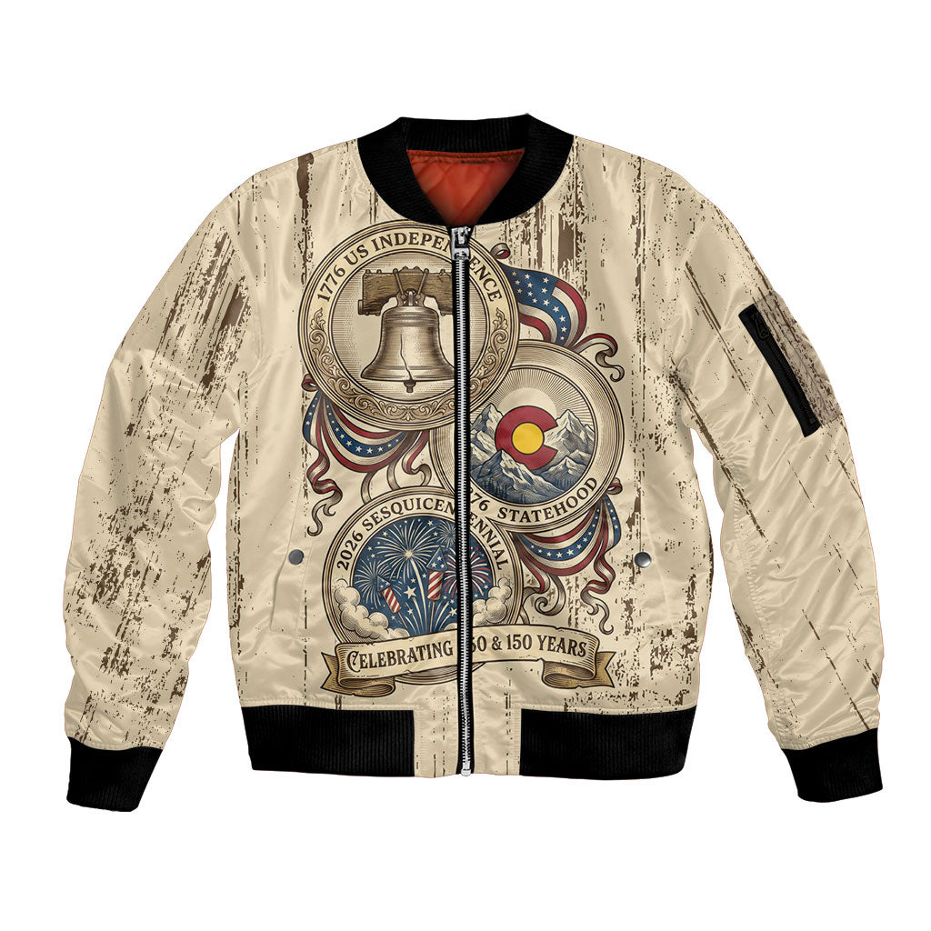 Colorado 150th Anniversary Centennial State Sleeve Zip Bomber Jacket 1876-2026 Sesquicentennial State Heritage