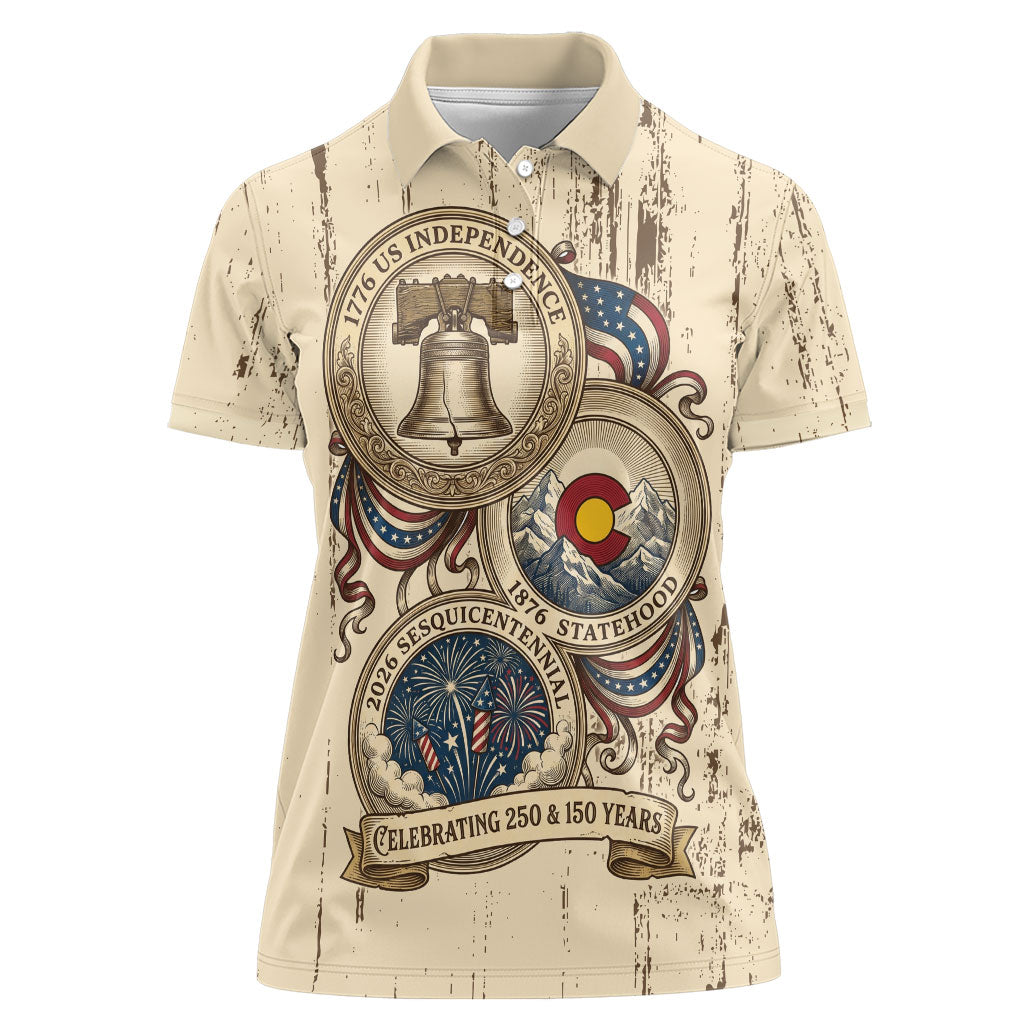 Colorado 150th Anniversary Centennial State Women Polo Shirt 1876-2026 Sesquicentennial State Heritage