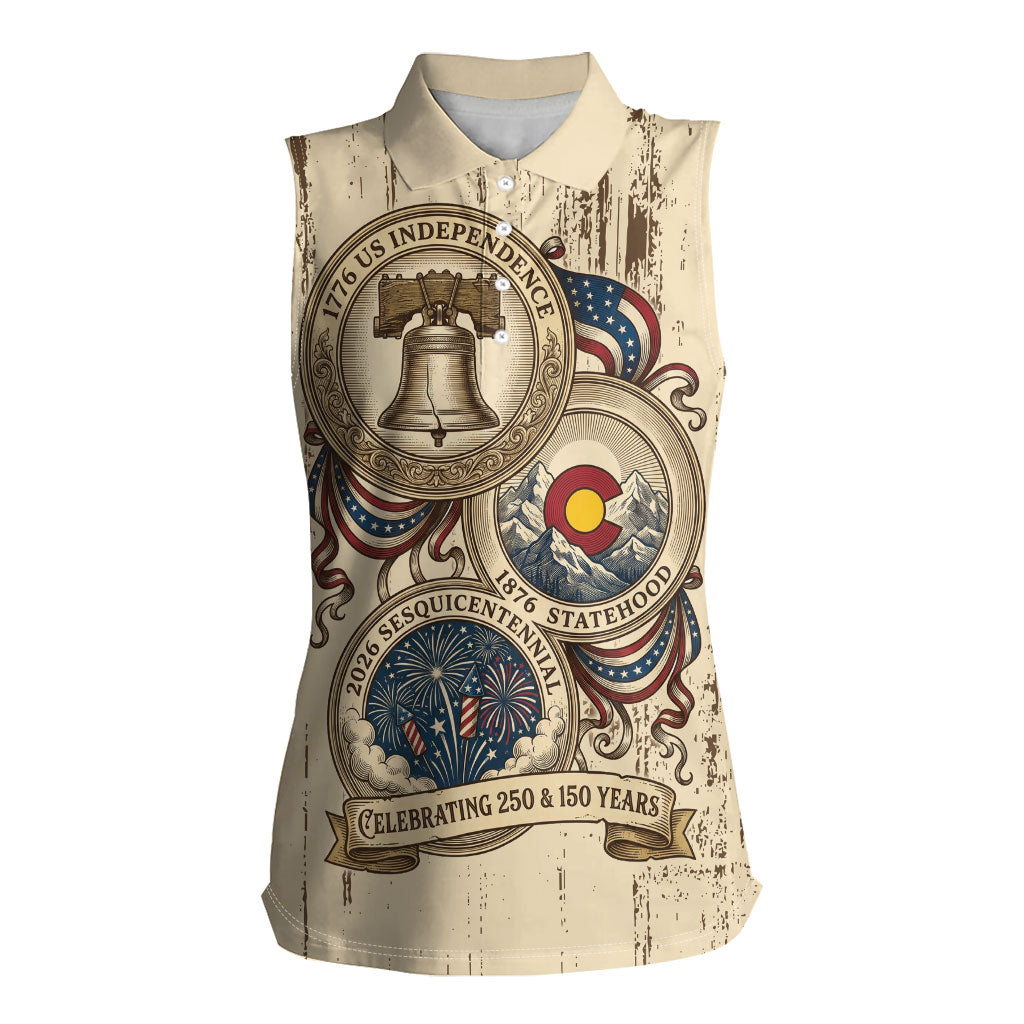 Colorado 150th Anniversary Centennial State Women Sleeveless Polo Shirt 1876-2026 Sesquicentennial State Heritage