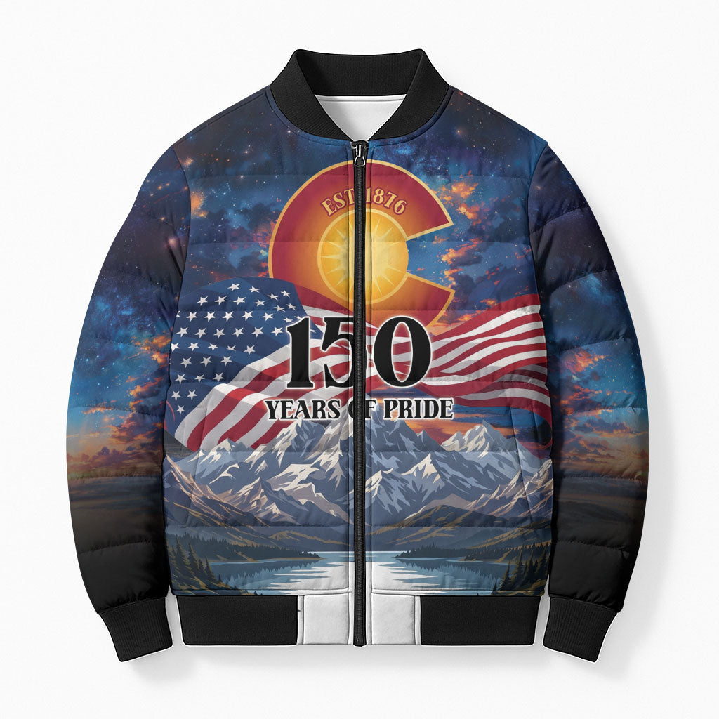 Colorado 150 America 250 Years Bomber Puffer Jacket Colorado Sesquicentennial State Heritage