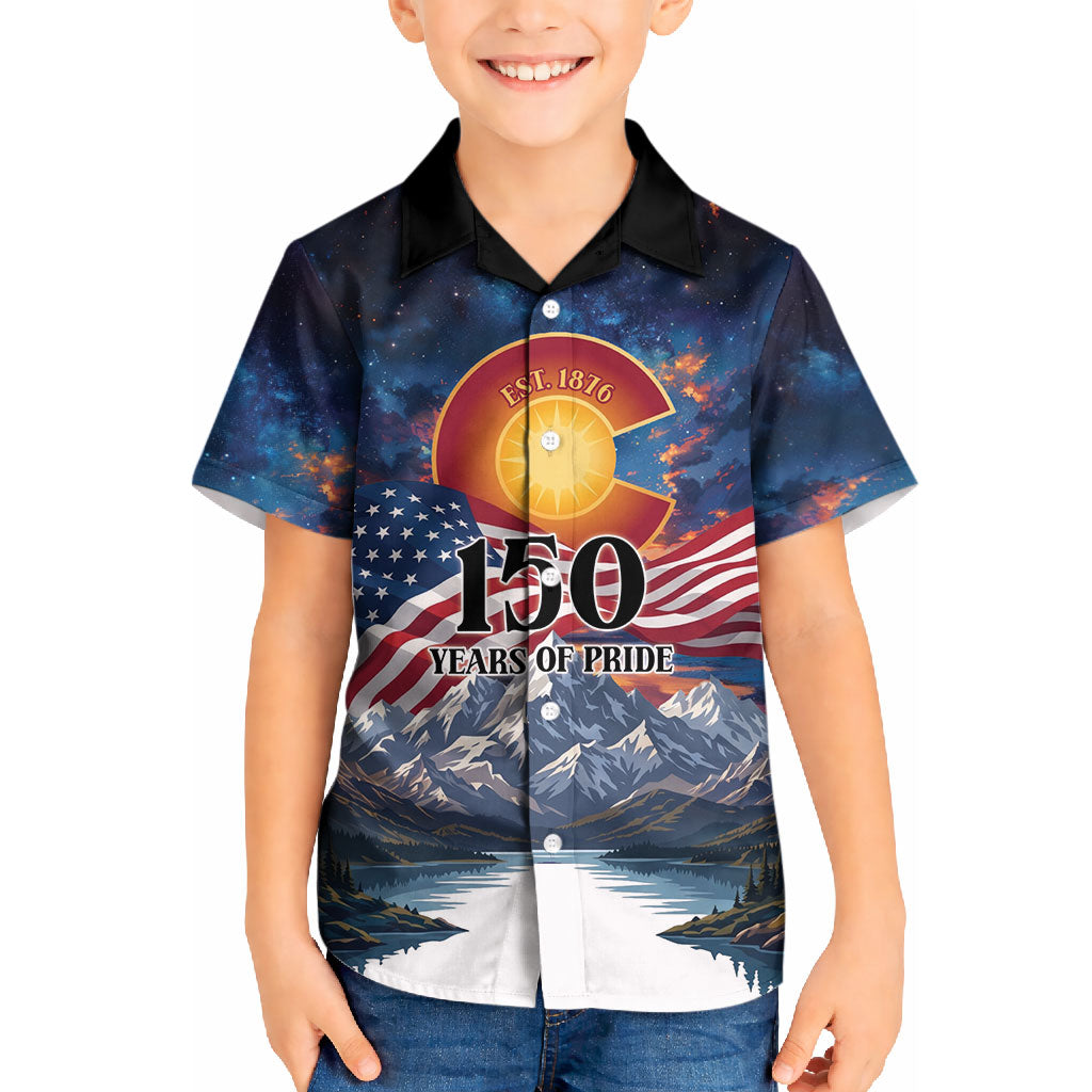 Colorado 150 America 250 Years Kid Hawaiian Shirt Colorado Sesquicentennial State Heritage