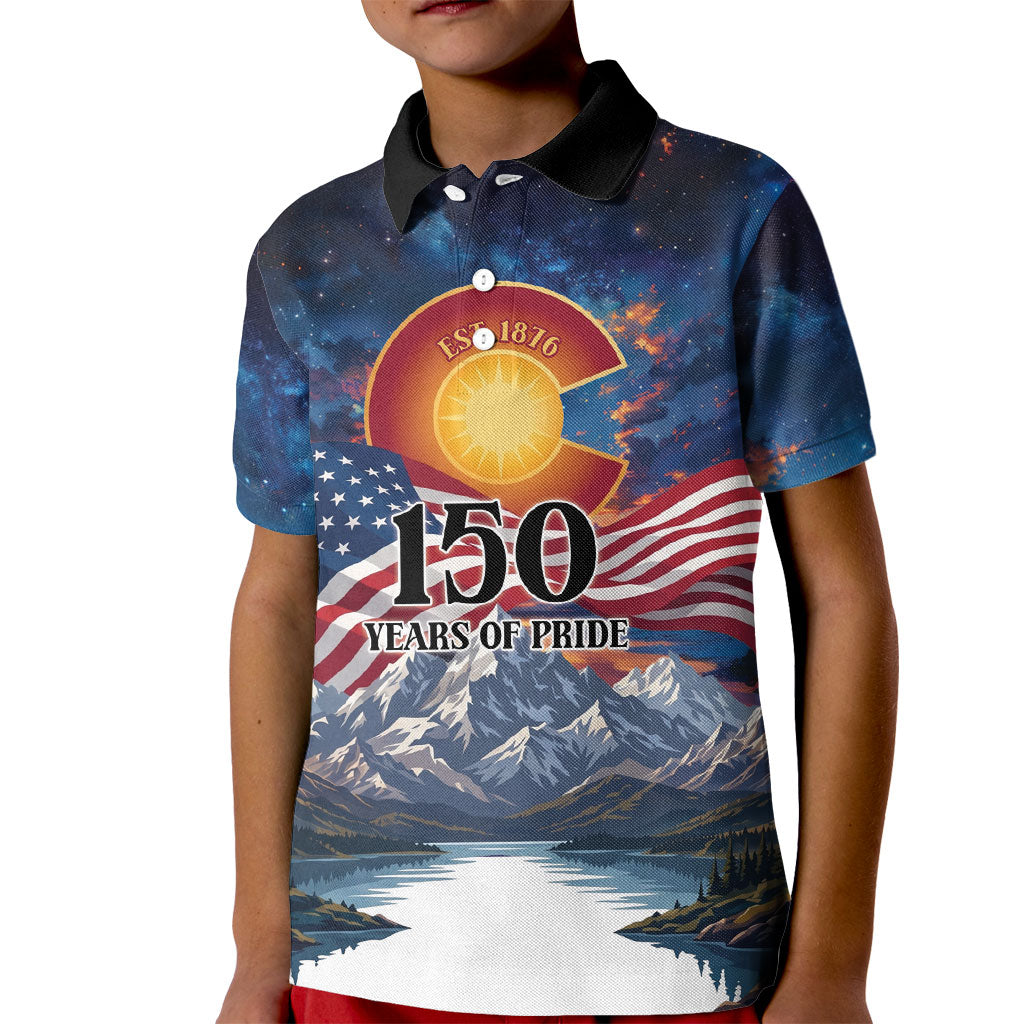 Colorado 150 America 250 Years Kid Polo Shirt Colorado Sesquicentennial State Heritage