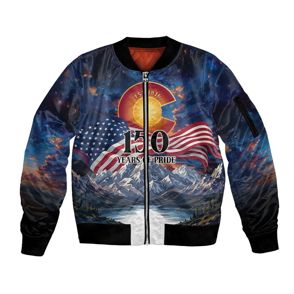 Colorado 150 America 250 Years Sleeve Zip Bomber Jacket Colorado Sesquicentennial State Heritage