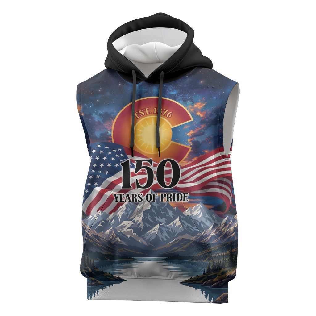 Colorado 150 America 250 Years Sleeveless Hoodie Colorado Sesquicentennial State Heritage