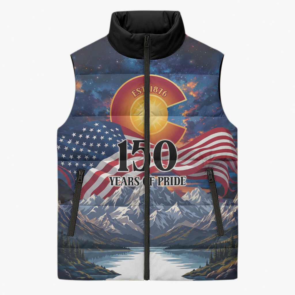 Colorado 150 America 250 Years Sleeveless Puffer Jacket Colorado Sesquicentennial State Heritage
