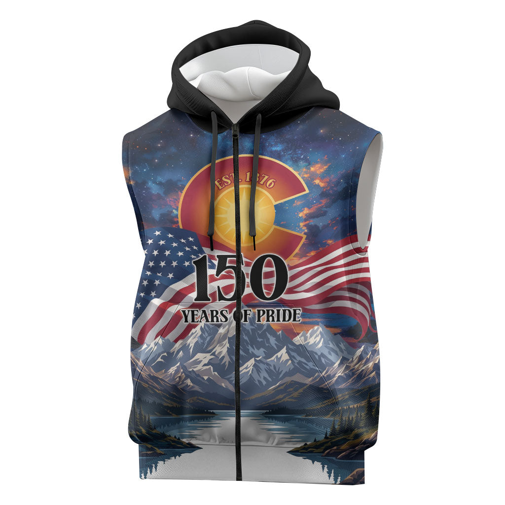 Colorado 150 America 250 Years Sleeveless Zip Hoodie Colorado Sesquicentennial State Heritage