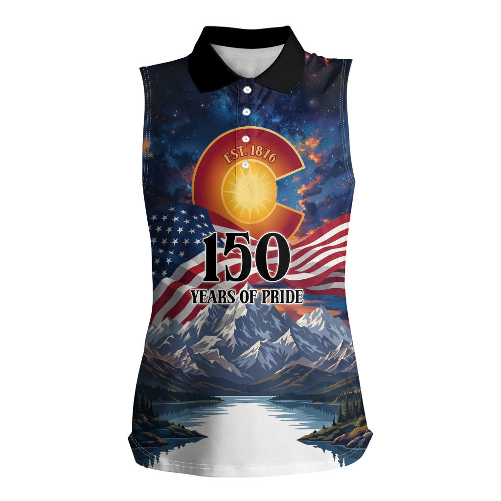 Colorado 150 America 250 Years Women Sleeveless Polo Shirt Colorado Sesquicentennial State Heritage