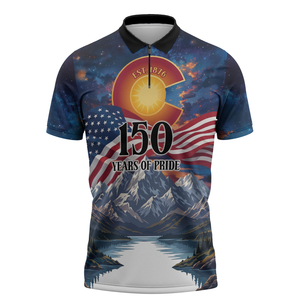 Colorado 150 America 250 Years Zipper Polo Shirt Colorado Sesquicentennial State Heritage