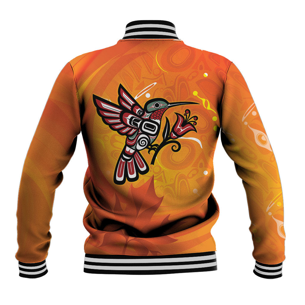 Canada Orange Shirt Day Haida Hummingbird Baseball Jacket September 30 Truth and Reconciliation